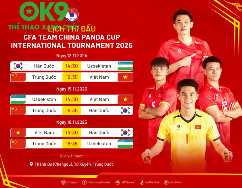 Lịch thi đấu của U23 Việt Nam tại giải giao hữu Panda Cup ở Trung Quốc Lịch thi đấu của U23 Việt Nam tại giải giao hữu Panda Cup ở Trung Quốc