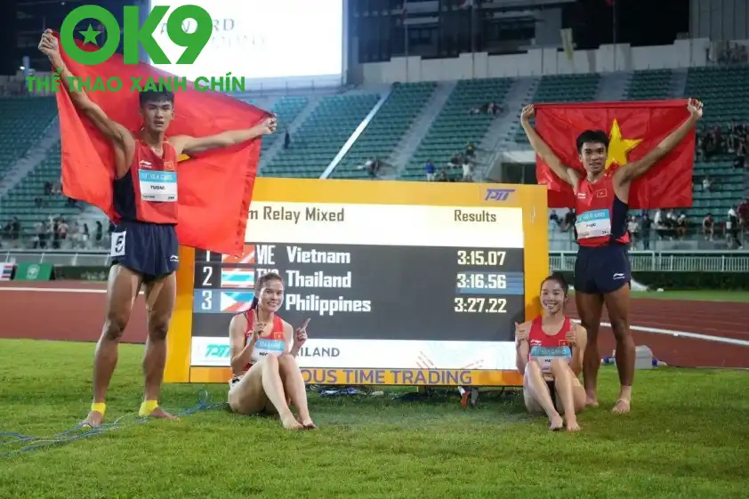 Nguyễn Thị Ngọc và đồng đội giúp điền kinh Việt Nam có thêm 1 HCV ở nội dung 4x400m tiếp sức hỗn hợp (Ảnh: Báo Tiền Phong). Nguyễn Thị Ngọc và đồng đội giúp điền kinh Việt Nam có thêm 1 HCV ở nội dung 4x400m tiếp sức hỗn hợp (Ảnh: Báo Tiền Phong).